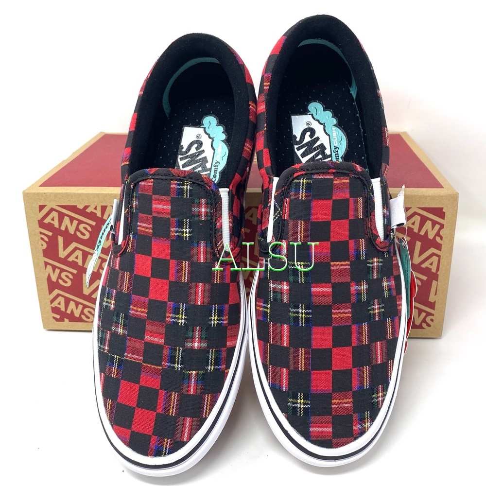 Vans Comfycush Slip On Canvas Plaid Check Red Wome - Picture 5 of 9
